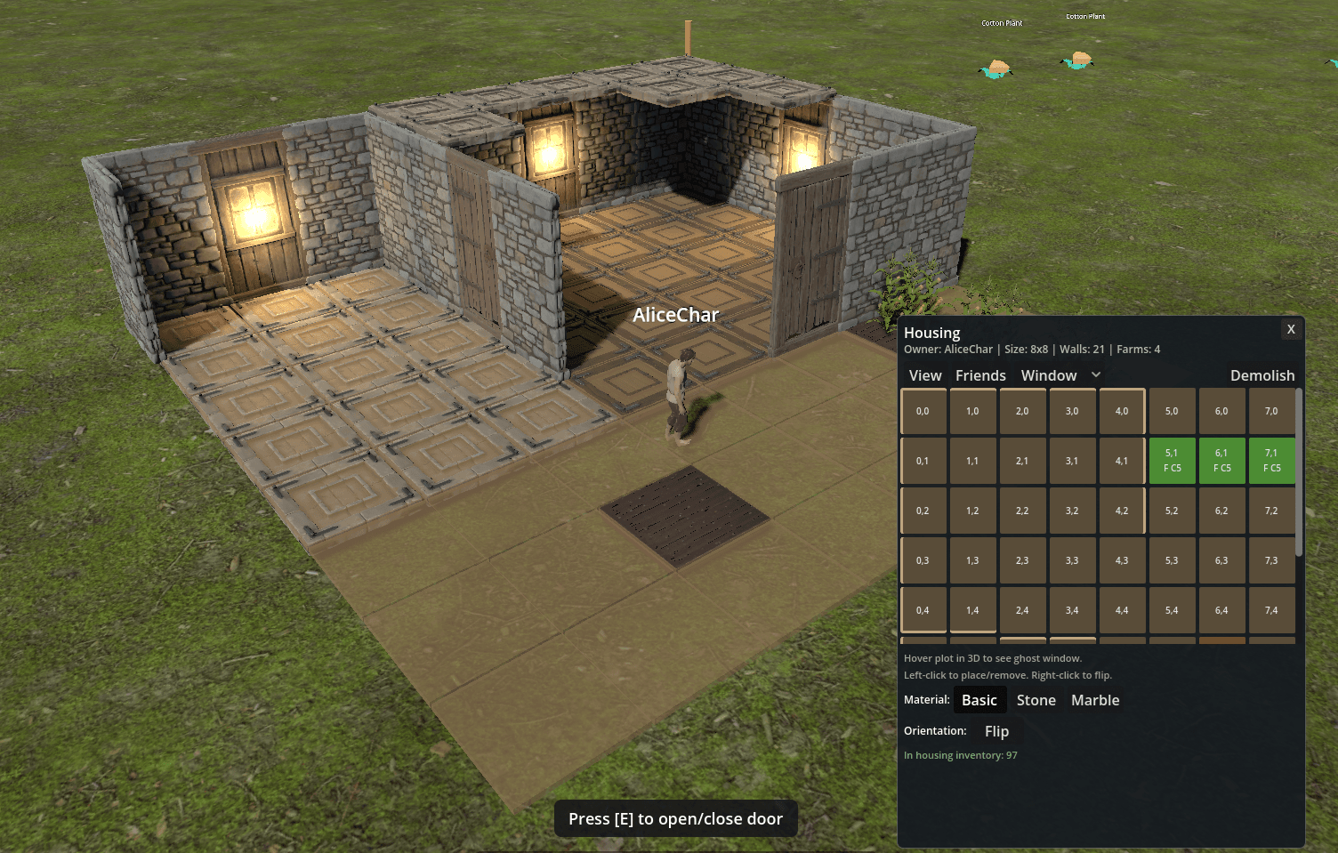A half-built Valevire house showing walls, doors, and unfinished space that can still be shaped by the player.