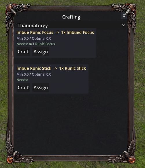 Thaumaturgy crafting menu